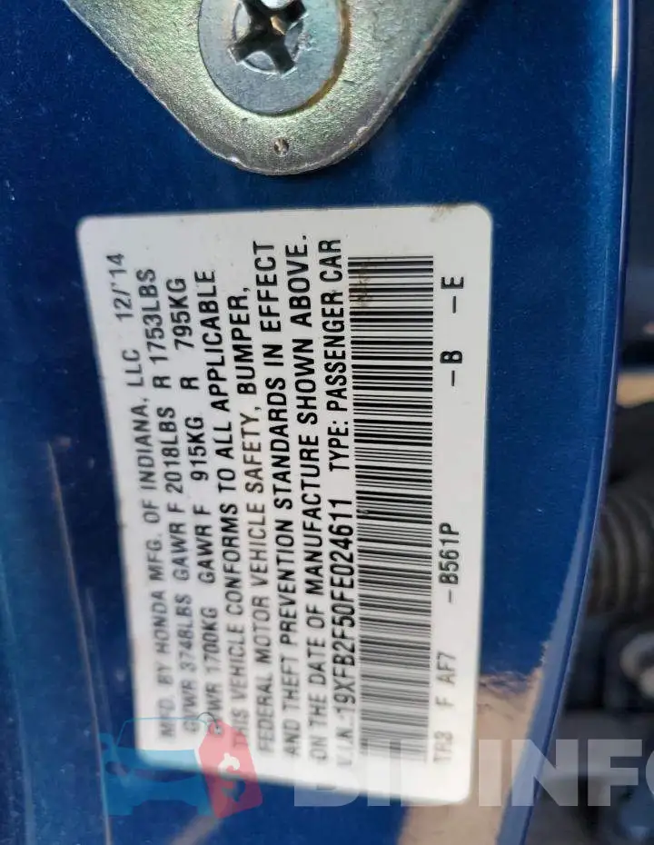 19XFB2F50FE024611 Photo# 12