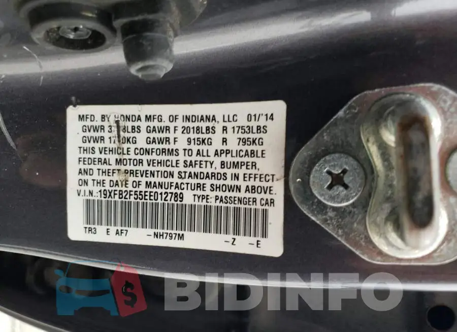 19XFB2F55EE012789 Photo# 12