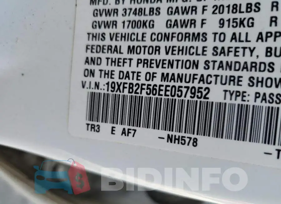 19XFB2F56EE057952 Photo# 12