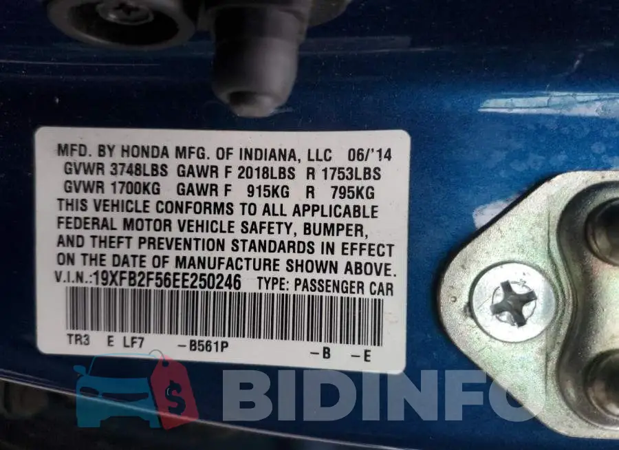 19XFB2F56EE250246 Photo# 13