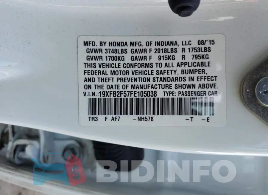 19XFB2F57FE105038 Photo# 12