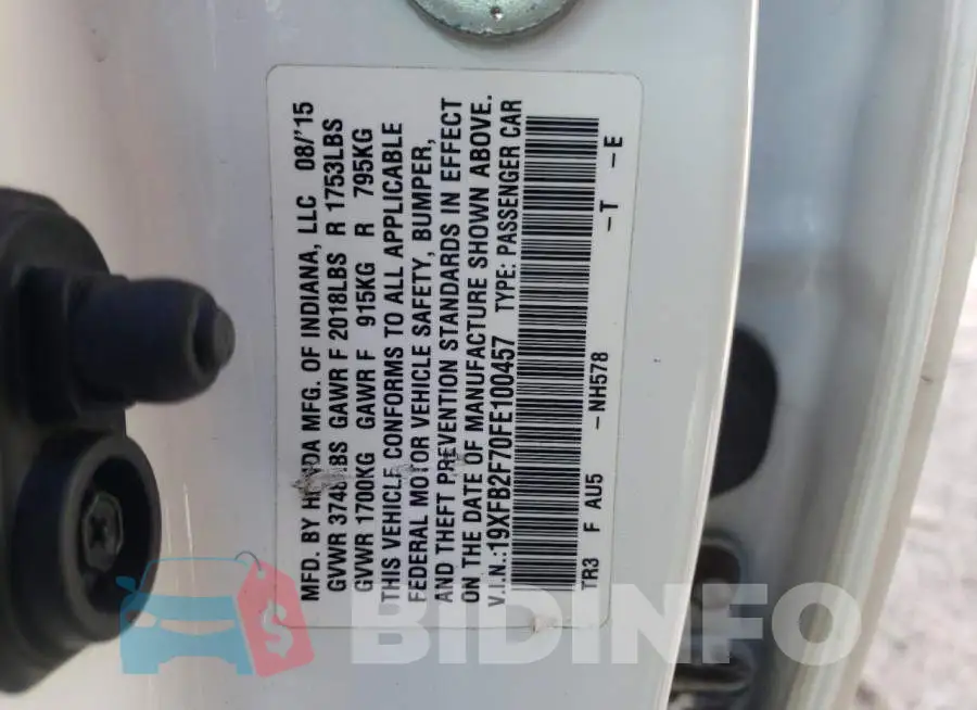 19XFB2F70FE100457 Photo# 12