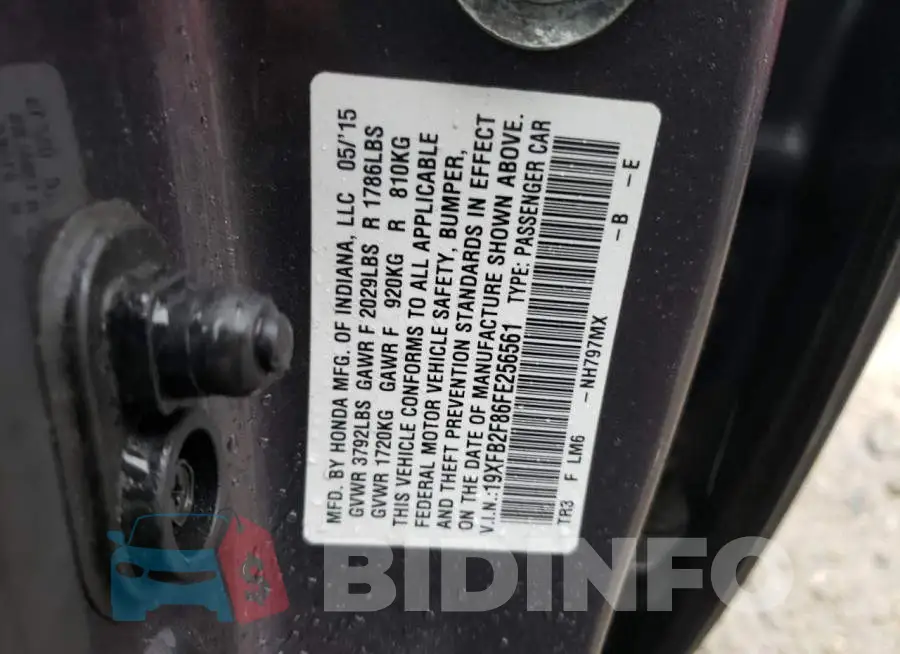 19XFB2F86FE256561 Photo# 12