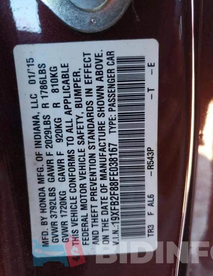 19XFB2F88FE038167 Photo# 12