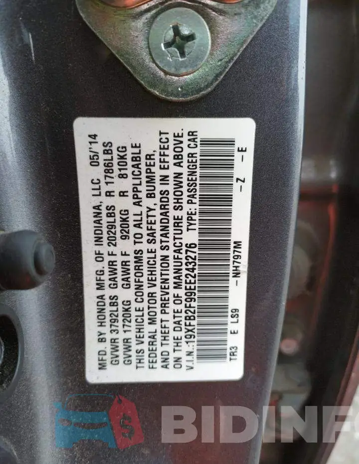 19XFB2F99EE243276 Photo# 12