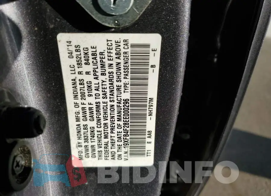 19XFB4F28EE000296 Photo# 13