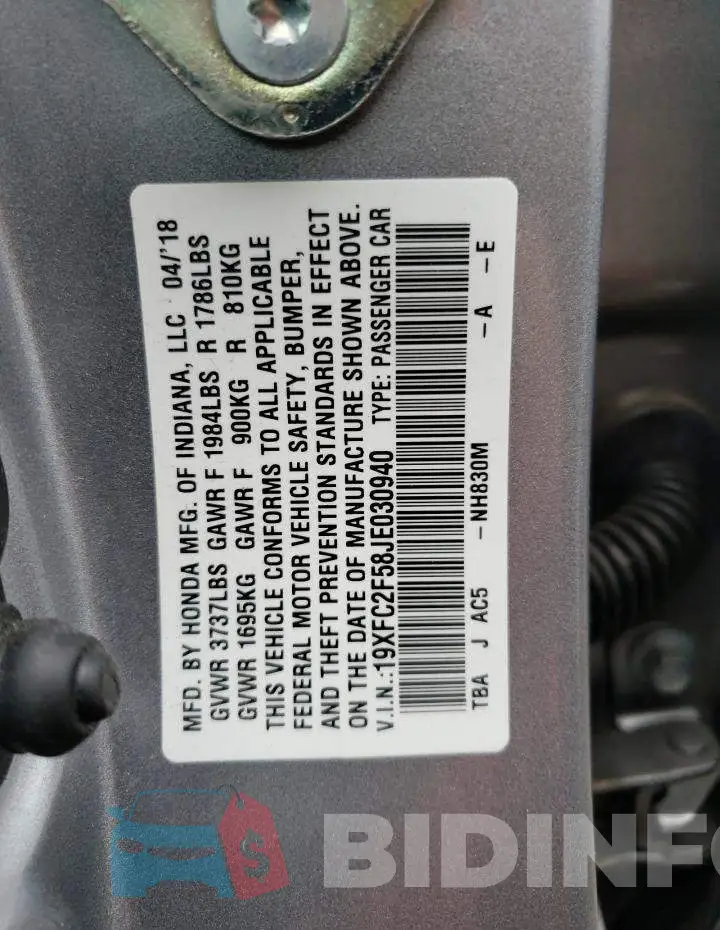 19XFC2F58JE030940 Photo# 12