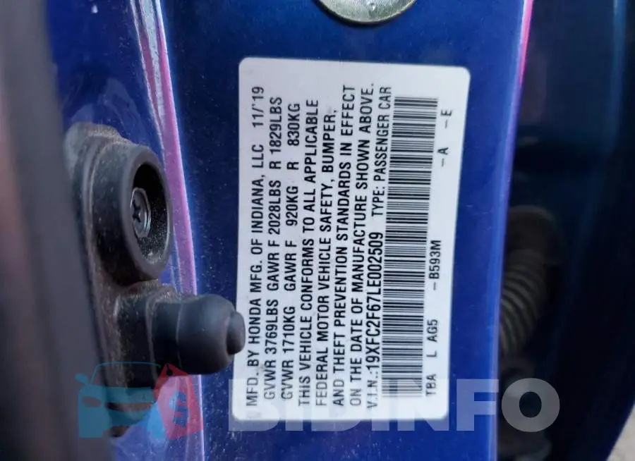 19XFC2F67LE002509 Photo# 10