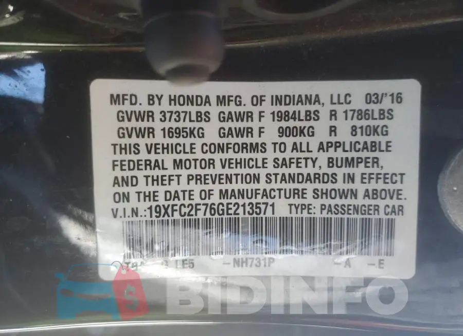 19XFC2F76GE213571 Photo# 12