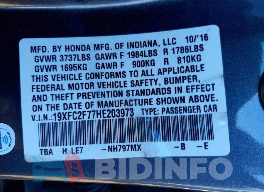 19XFC2F77HE203973 Photo# 12