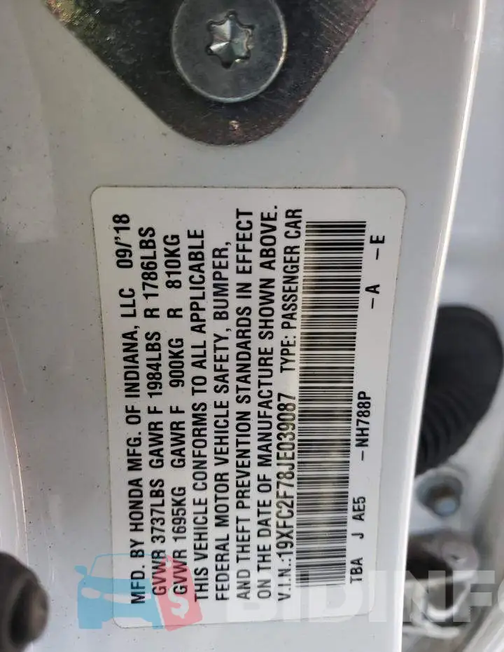 19XFC2F78JE039087 Photo# 12
