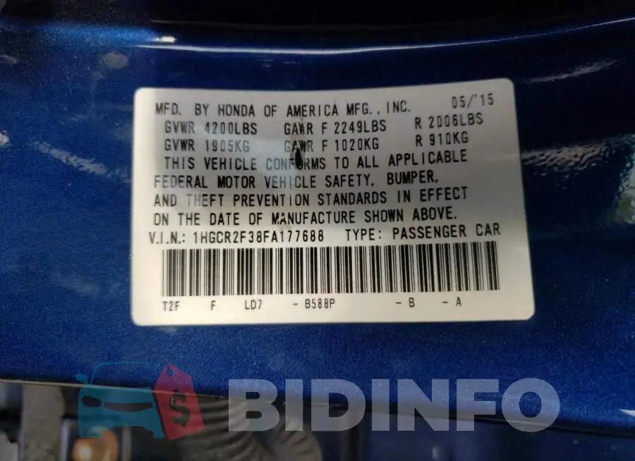 1HGCR2F38FA177688 Photo# 13