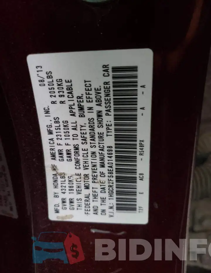 1HGCR2F58EA014698 Photo# 12