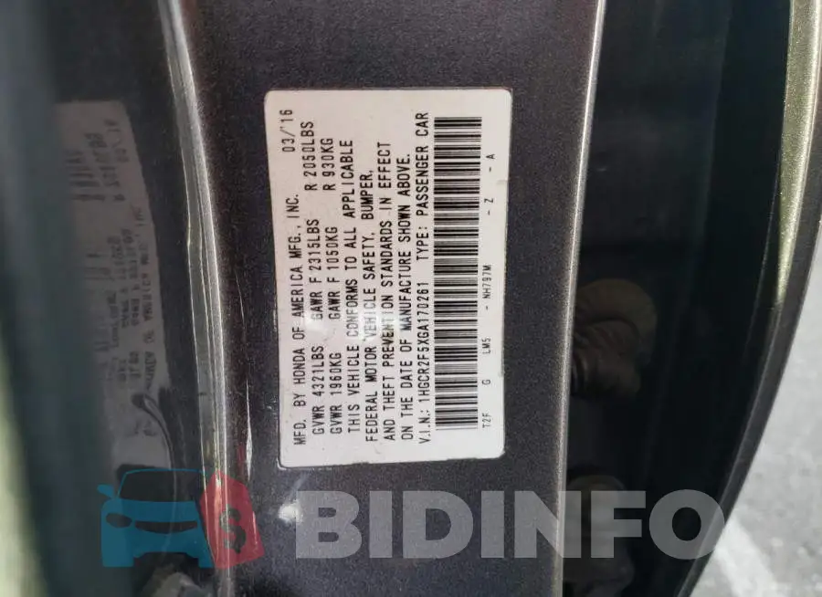 1HGCR2F5XGA170261 Photo# 12