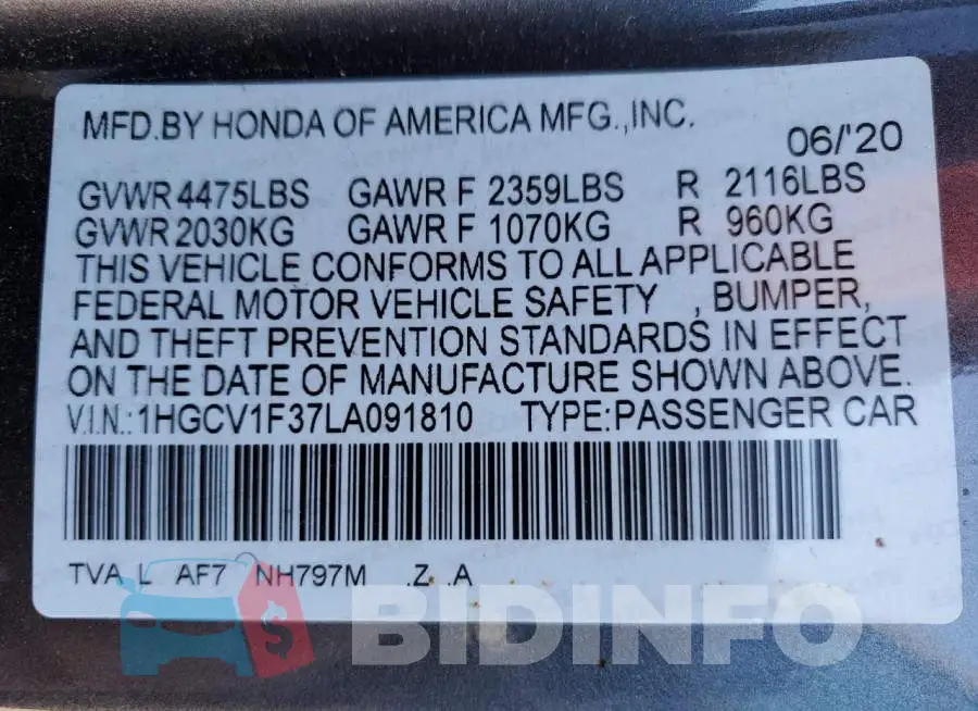 1HGCV1F37LA091810 Photo# 13