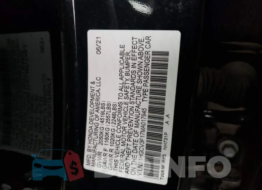 1HGCV3F17MA017945 Photo# 12
