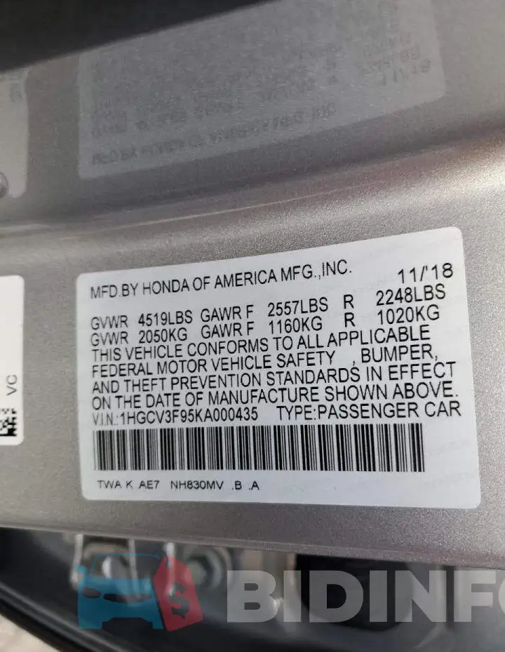 1HGCV3F95KA000435 Photo# 13