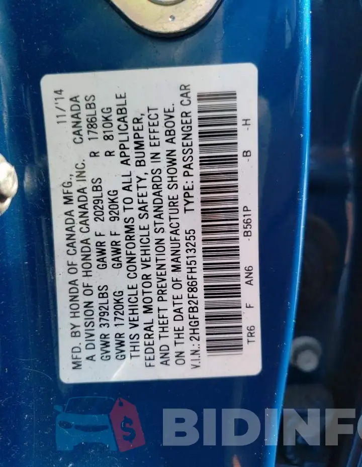 2HGFB2F86FH513255 Photo# 12