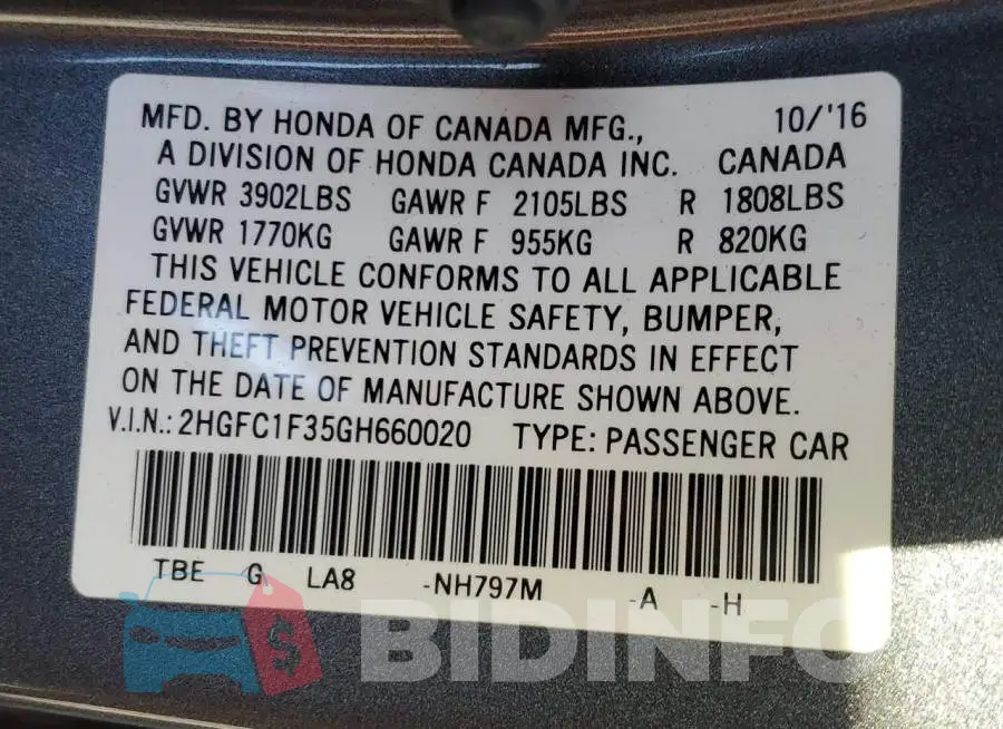 2HGFC1F35GH660020 Photo# 12