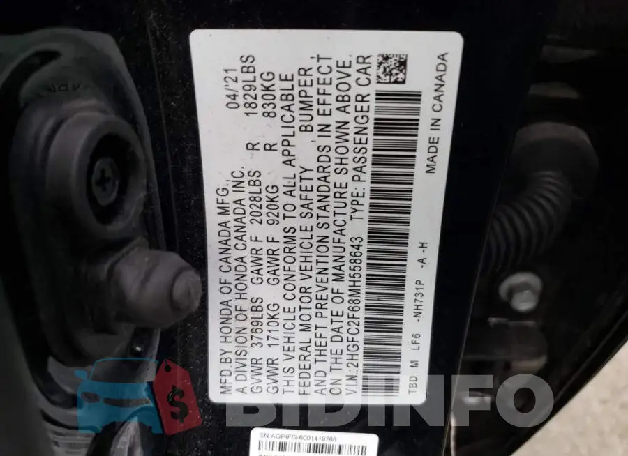 2HGFC2F68MH558643 Photo# 12