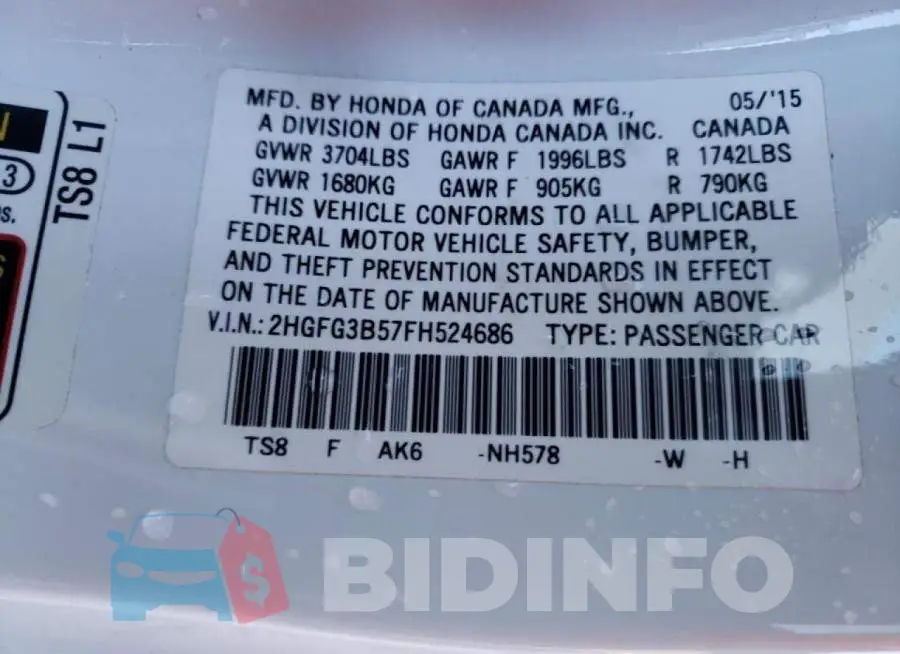 2HGFG3B57FH524686 Photo# 12