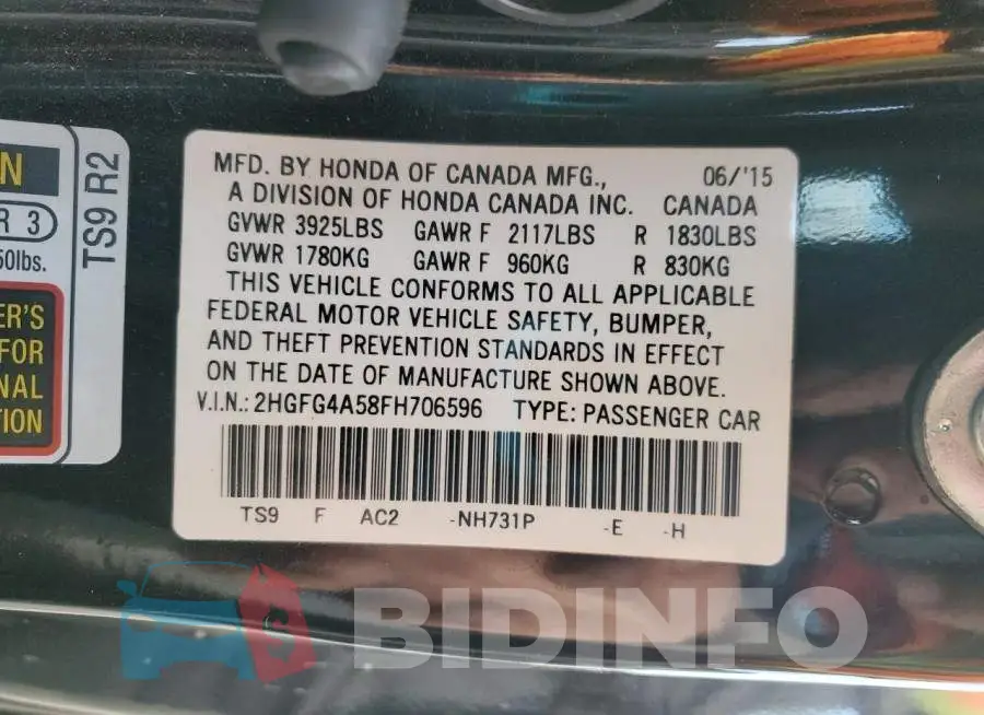 2HGFG4A58FH706596 Photo# 12