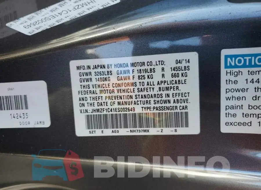 JHMZF1C41ES002649 Photo# 12