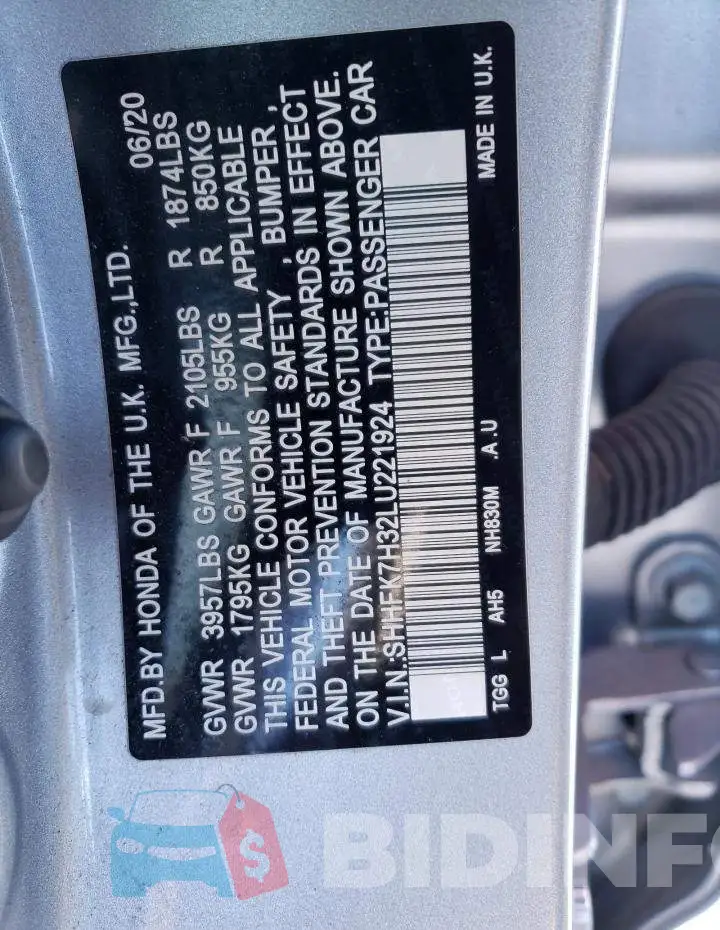 SHHFK7H32LU221924 Photo# 12