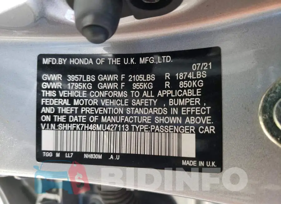 SHHFK7H46MU427113 Photo# 13