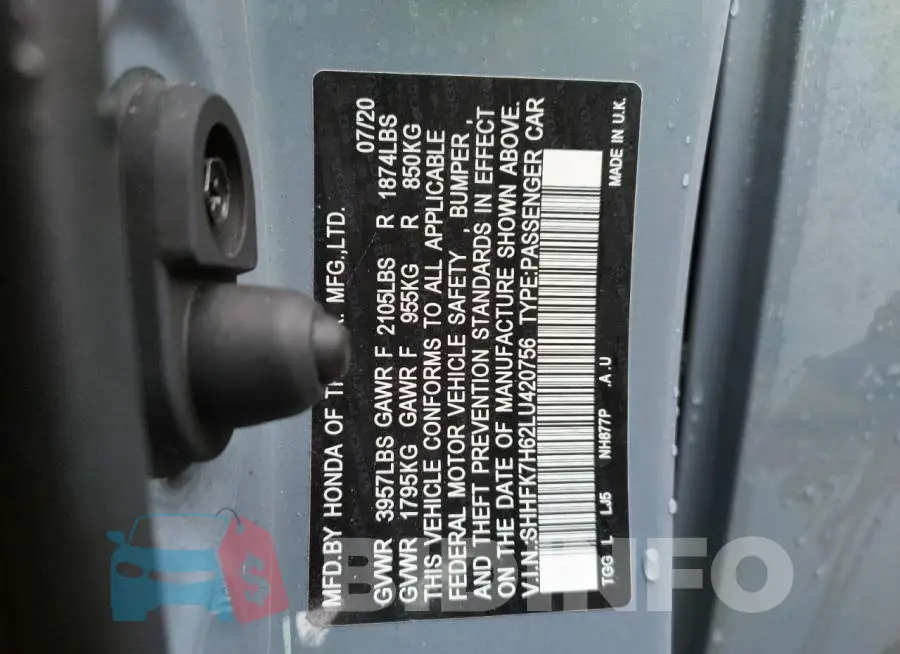 SHHFK7H62LU420756 Photo# 12