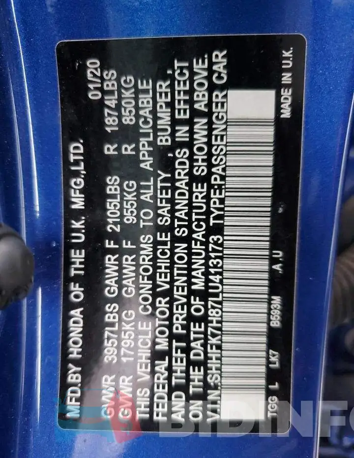 SHHFK7H87LU413173 Photo# 12