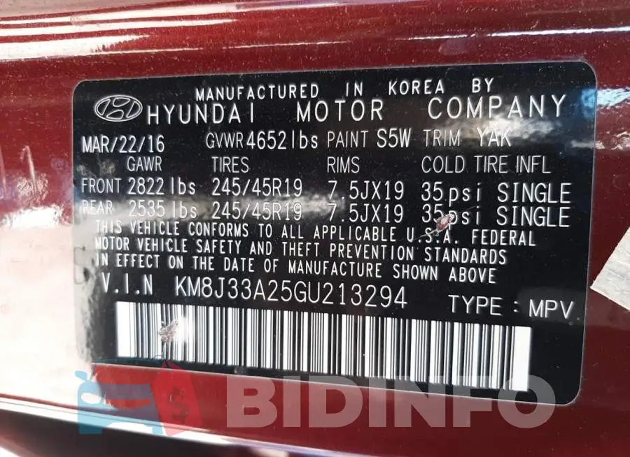 KM8J33A25GU213294 Photo# 13