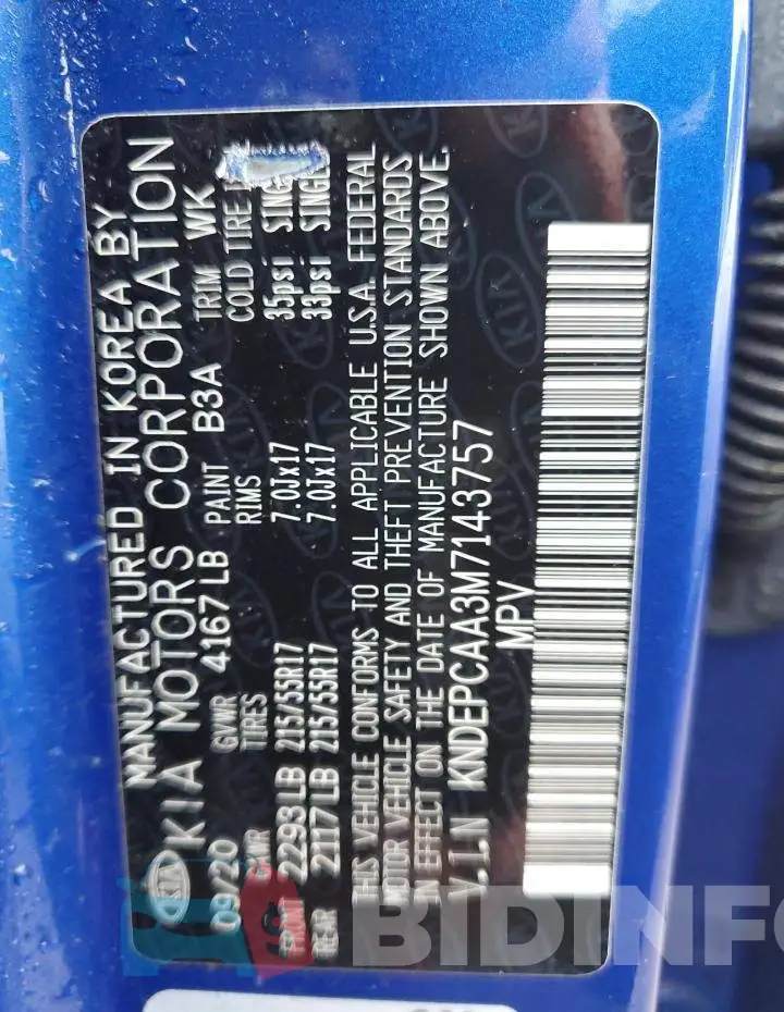 KNDEPCAA3M7143757 Photo# 12
