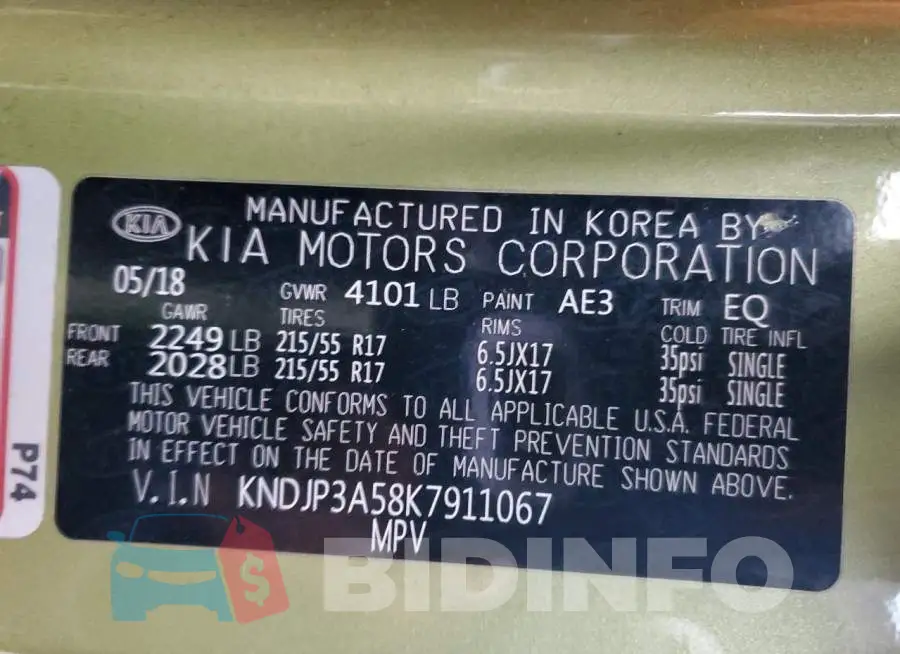 KNDJP3A58K7911067 Photo# 13