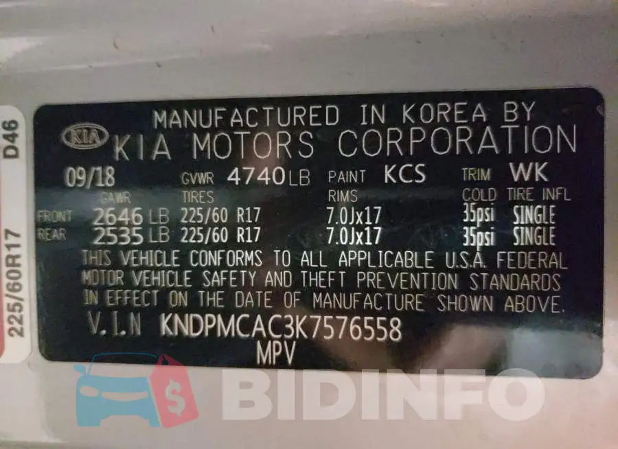 KNDPMCAC3K7576558 Photo# 14