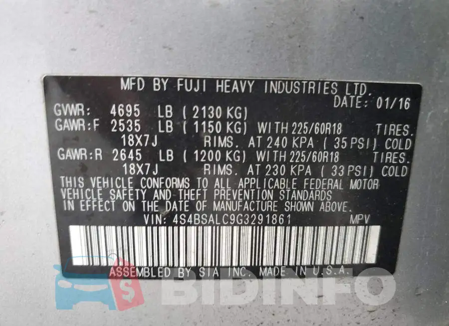 4S4BSALC9G3291861 Photo# 14