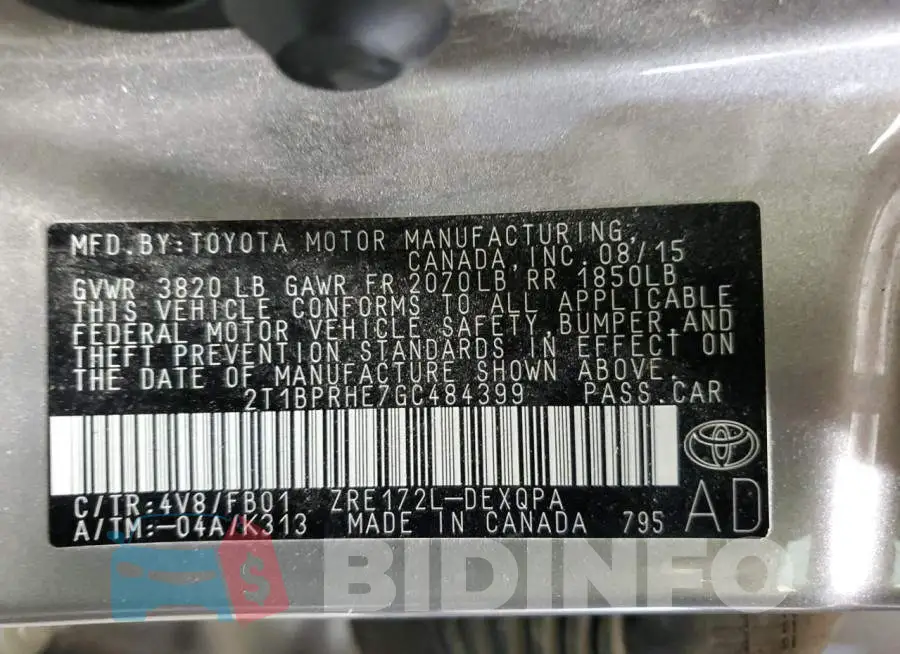 2T1BPRHE7GC484399 Photo# 12