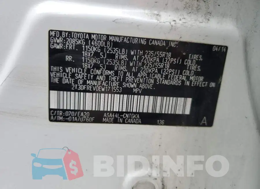 2T3DFREV0EW171553 Photo# 13