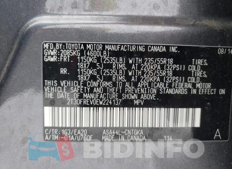 2T3DFREV0EW224137 Photo# 13