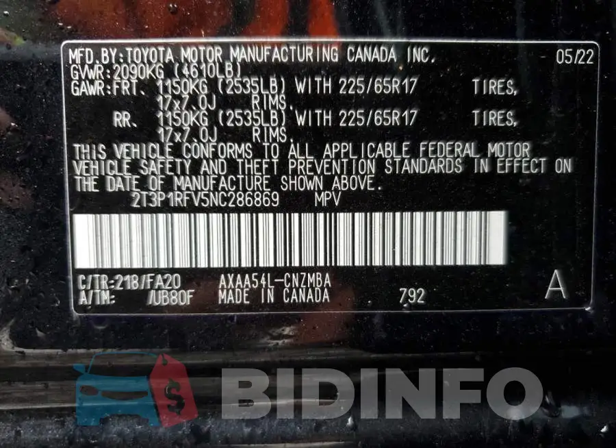 2T3P1RFV5NC286869 Photo# 13