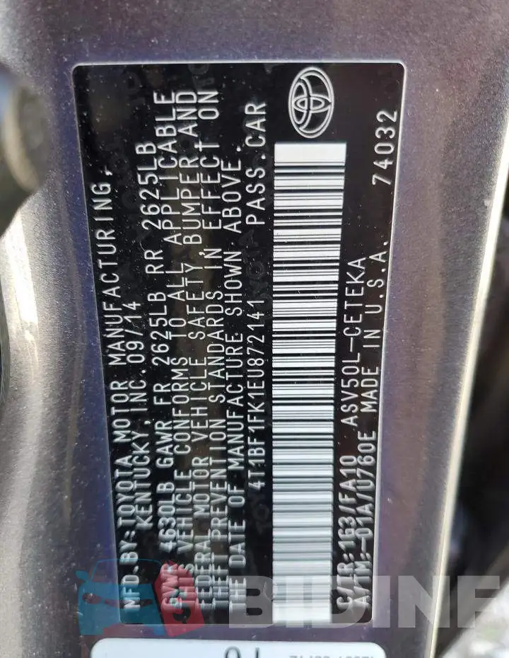 4T1BF1FK1EU872141 Photo# 12