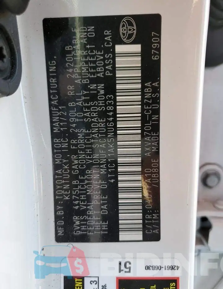 4T1C11AK5NU644833 Photo# 13