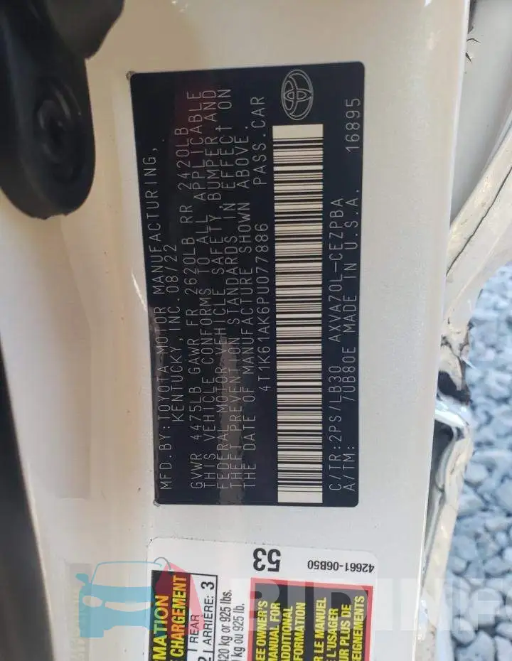 4T1K61AK6PU077886 Photo# 12