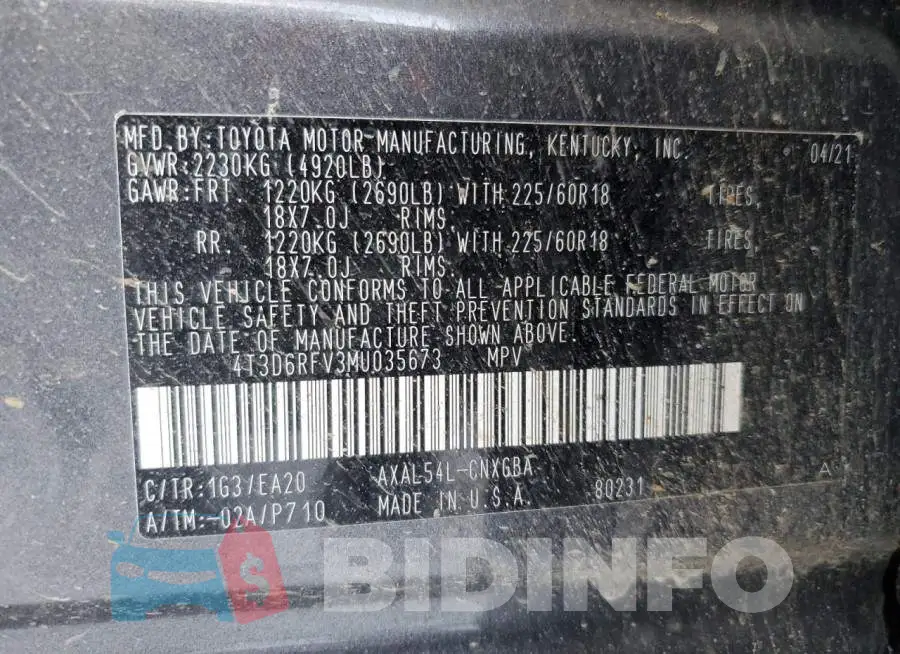 4T3D6RFV3MU035673 Photo# 13