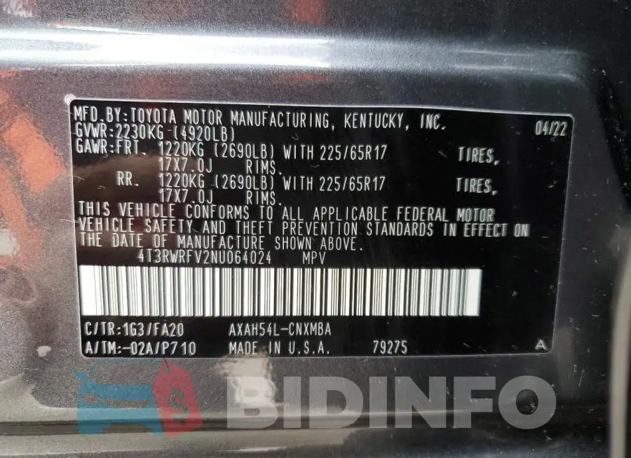 4T3RWRFV2NU064024 Photo# 13