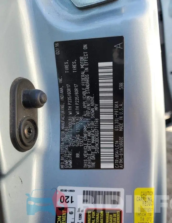 5TDYK3DCXGS711148 Photo# 13