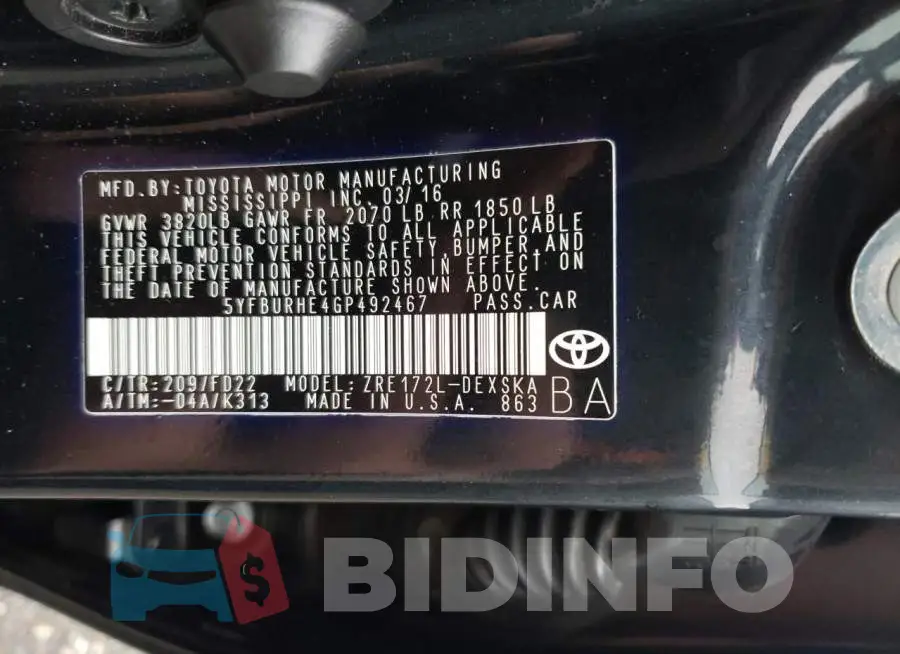 5YFBURHE4GP492467 Photo# 12