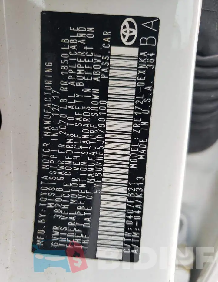5YFBURHE5JP790100 Photo# 12