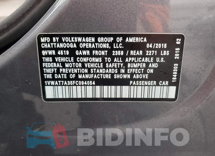 1VWAT7A35FC094054 Photo# 12