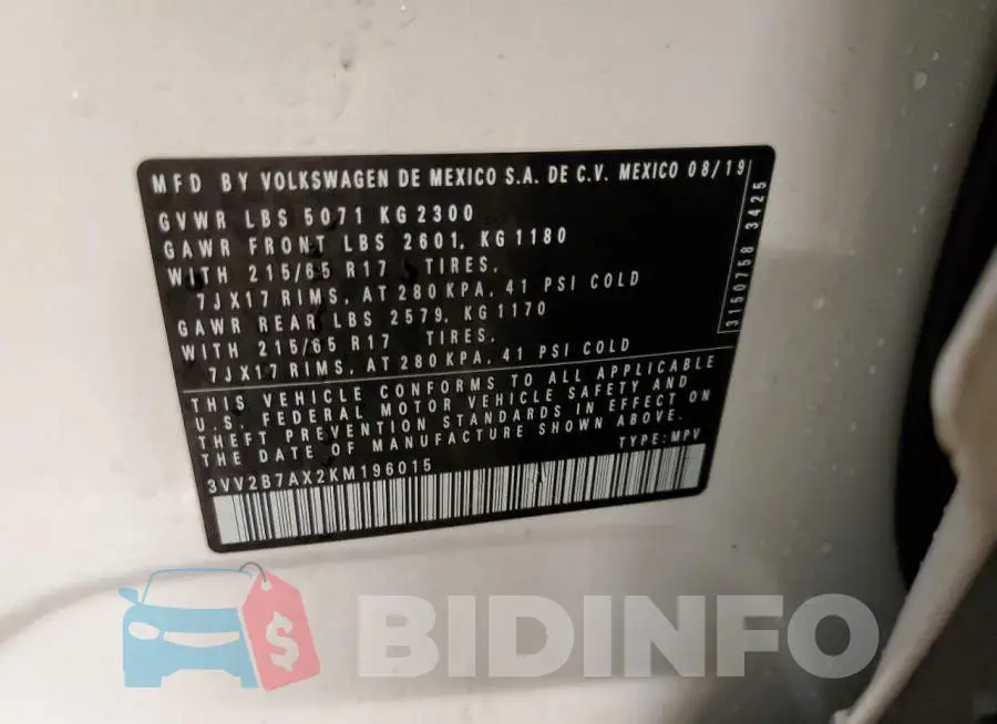 3VV2B7AX2KM196015 Photo# 12